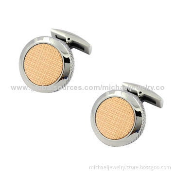 Stainless steel cufflinks, interval plating IP rose gold and fashionable the edge is mesh